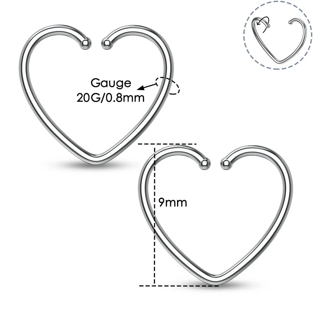 20G Titanium Heart Seamless Nose Ring