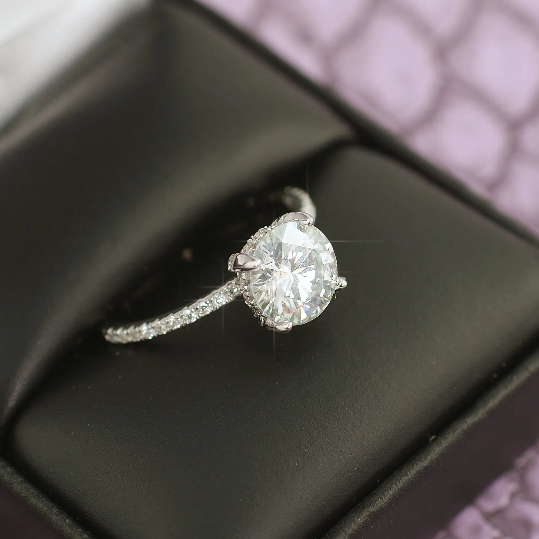 2.29 CTW Moissanite Round Hidden Halo Engagement Ring