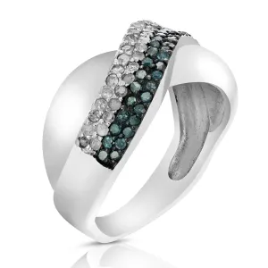 2/3 cttw Overlap Blue Diamond Wedding Band in Sterling Silver
