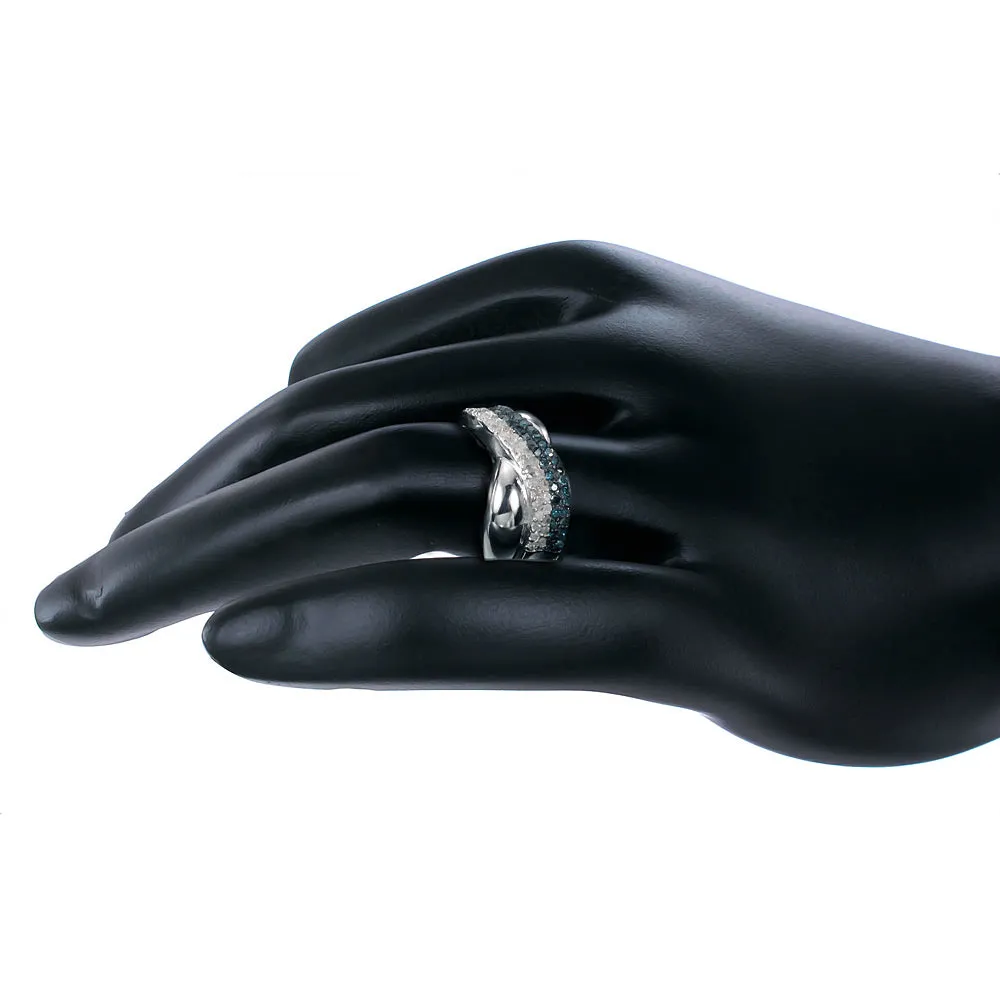2/3 cttw Overlap Blue Diamond Wedding Band in Sterling Silver