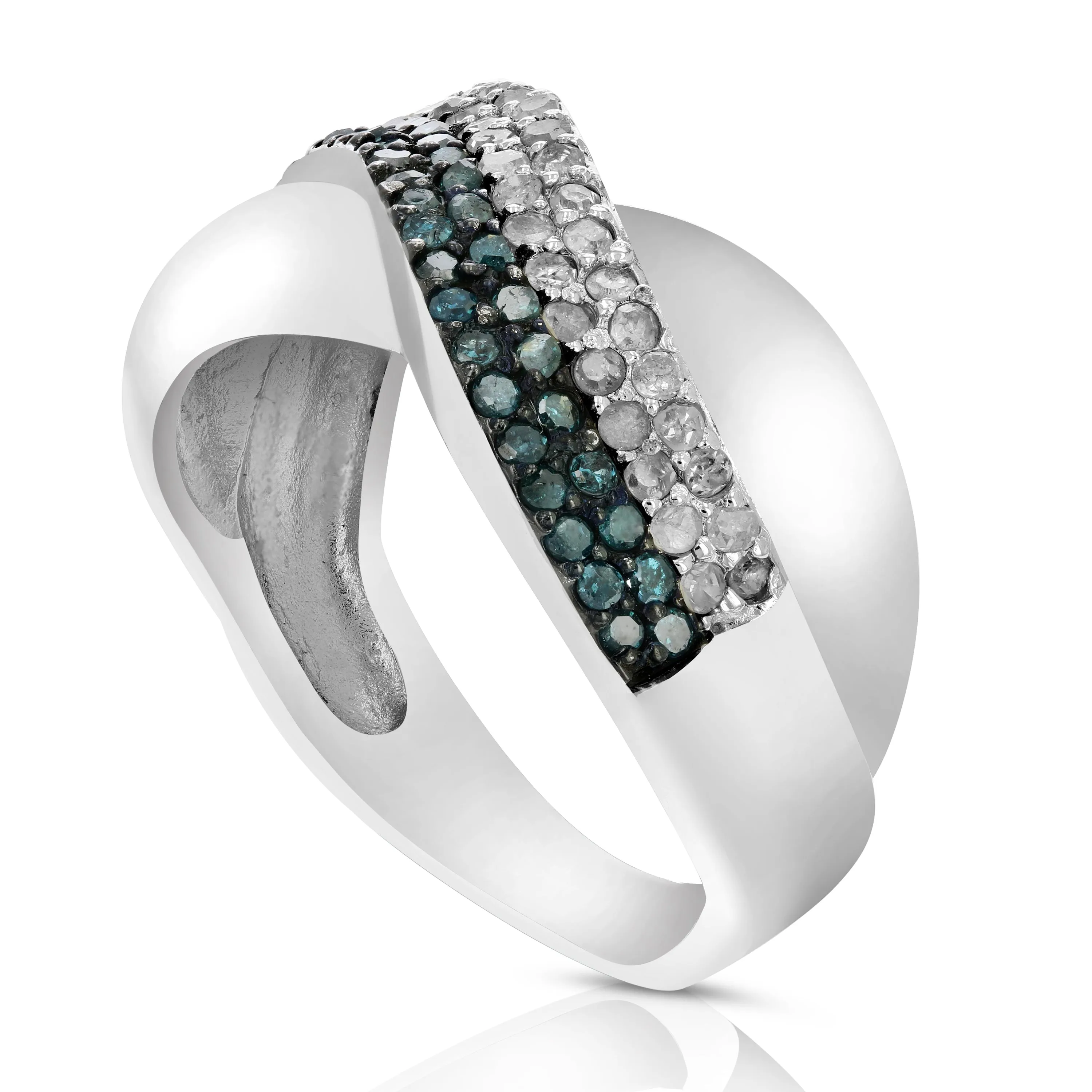 2/3 cttw Overlap Blue Diamond Wedding Band in Sterling Silver