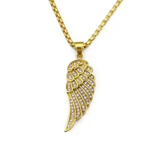 24" Luxury Jewelry Stainless Steel Gold Plated Angel Wings Electroplated Pendant Necklace