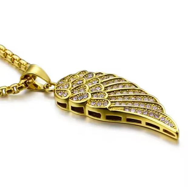 24" Luxury Jewelry Stainless Steel Gold Plated Angel Wings Electroplated Pendant Necklace