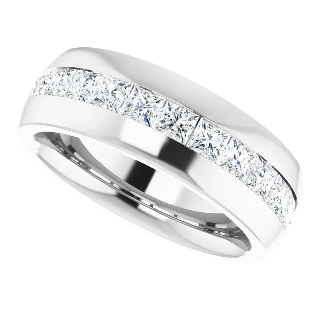 2.5 ctw Channel Set Princess Cut Diamond Men's Ring Half Eternity
