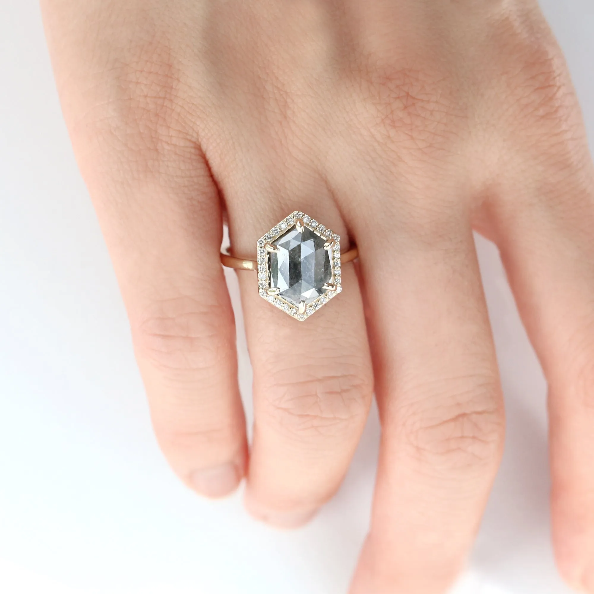 2.6ct. Hexagon Salt and Pepper Diamond Ring