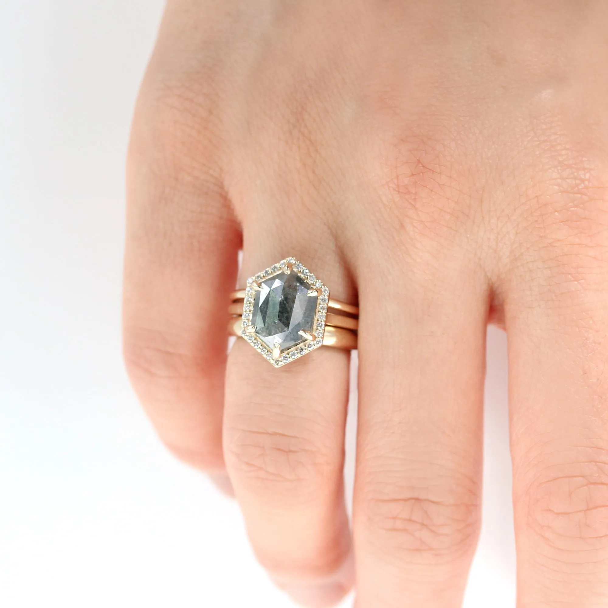 2.6ct. Hexagon Salt and Pepper Diamond Ring