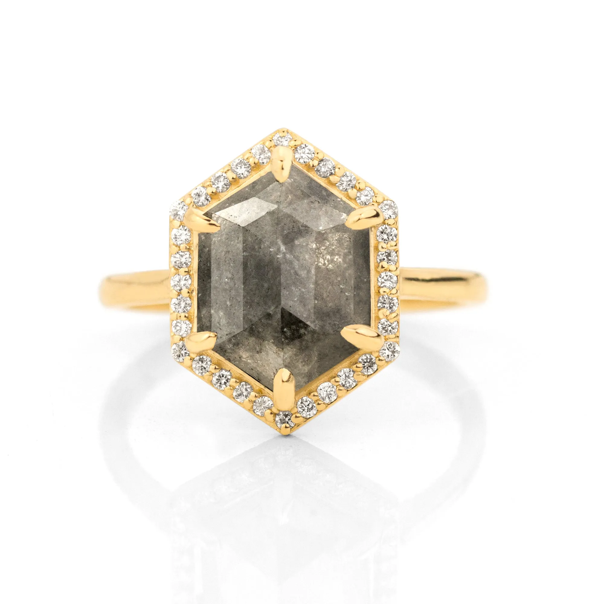 2.6ct. Hexagon Salt and Pepper Diamond Ring
