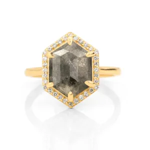 2.6ct. Hexagon Salt and Pepper Diamond Ring