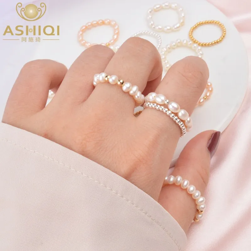3-4mm Mini Small Natural Freshwater Pearl Rings for Women Real 925 Sterling Silver Jewelry