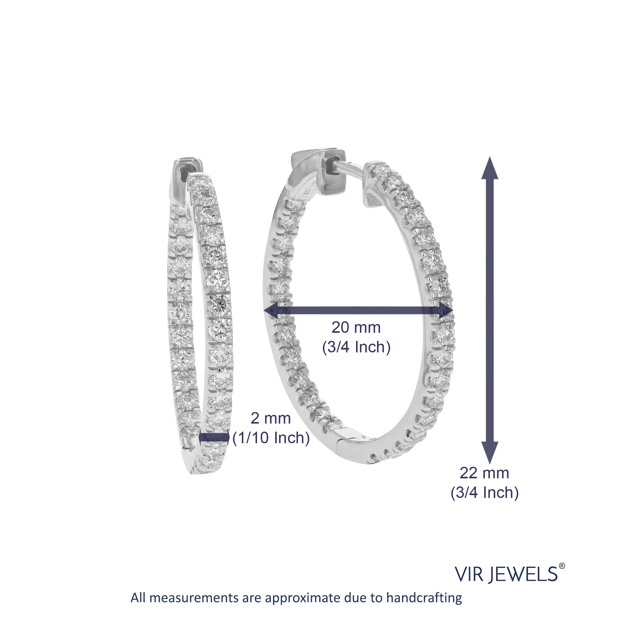 3/4 cttw Lab Grown Diamond Inside Out Hoop Earrings in 925 Silver
