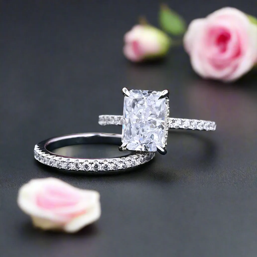 3.5ct Simulated Diamond Radiant Cut Wedding Ring Set