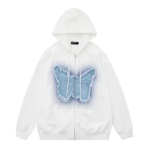 3D Denim Butterfly Patch Hoodie