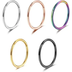 5 Pcs 20G 18G 16G Nose Rings Hoop Set 316L Surgical Steel Earrings Tragus Septum Piercing Cartilage Hoop For Women Men | Multiple Colors and Sizes