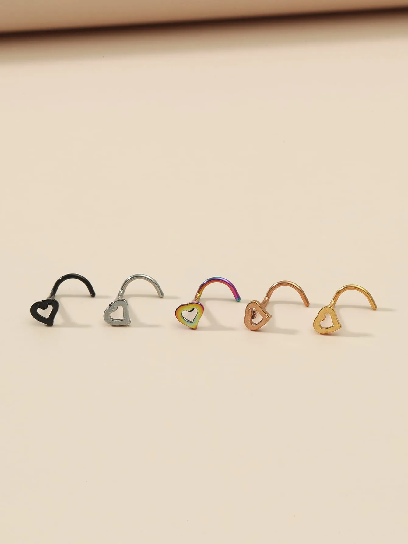 5pcs Heart Decor Nose Ring - Multicolor - FD ⚡