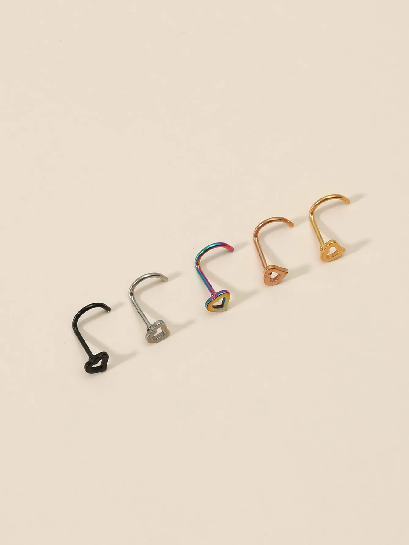 5pcs Heart Decor Nose Ring - Multicolor - FD ⚡