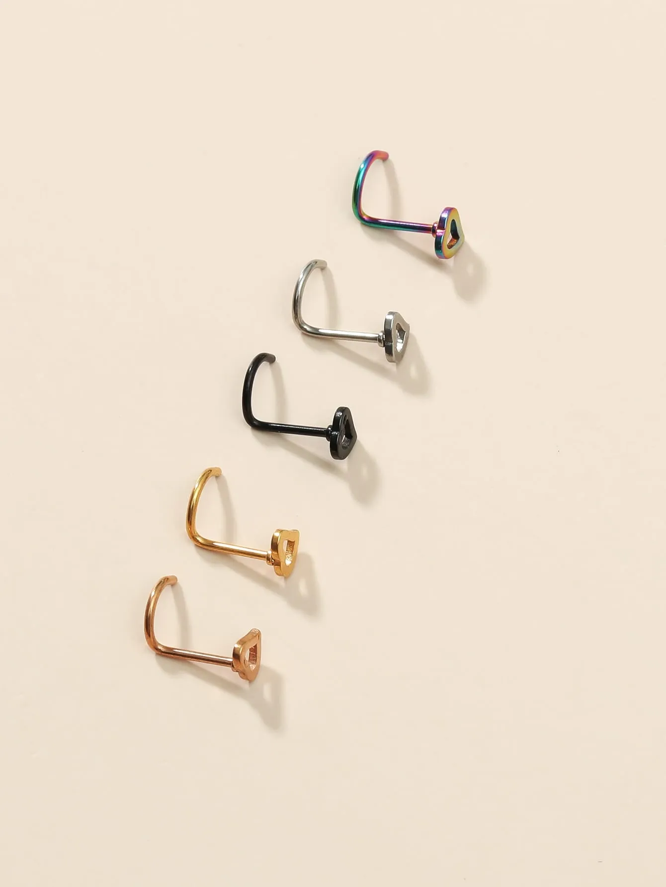 5pcs Heart Decor Nose Ring - Multicolor - FD ⚡
