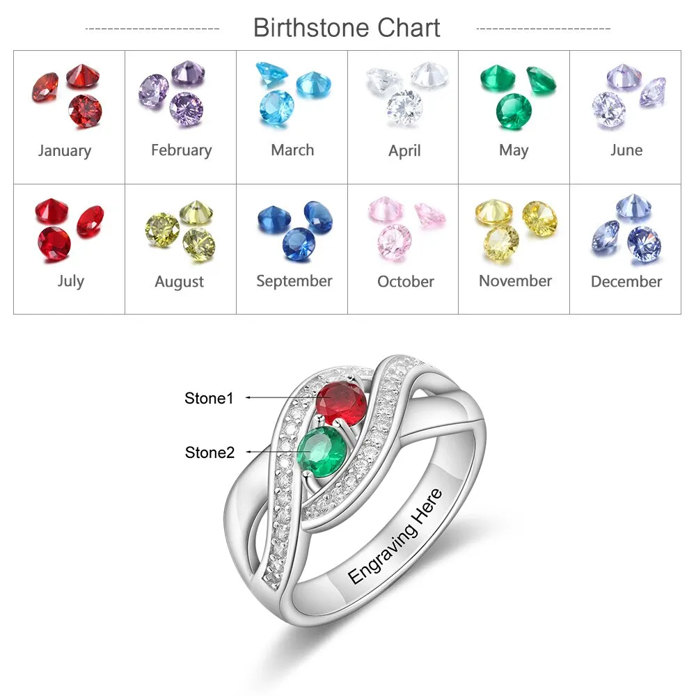 925 Sterling Silver Customized Birthstone Ring
