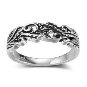 925 Sterling Silver Punk Style Hollow Out Ring, Fashion Jewelry Gift for Women