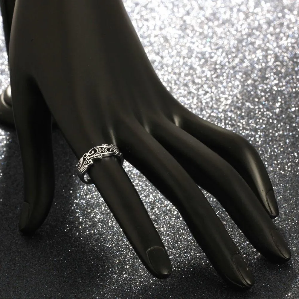 925 Sterling Silver Punk Style Hollow Out Ring, Fashion Jewelry Gift for Women