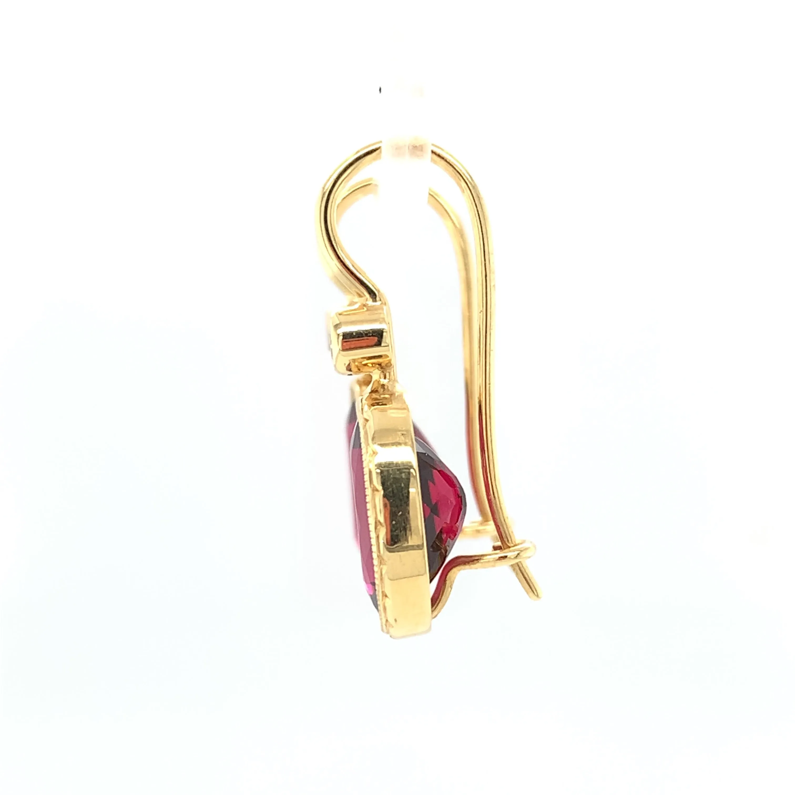 9.62 ct. t.w. Bezel Set Rubellite Tourmaline & Diamond Yellow Gold Drop Earrings