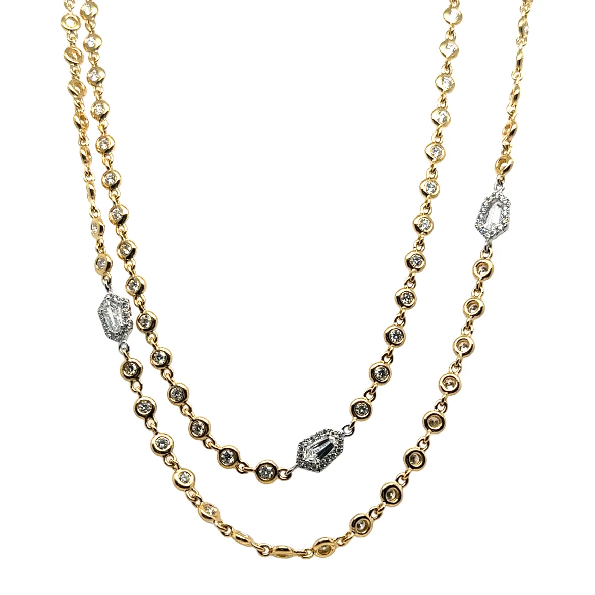 9.64ct tw Gold Diamond By The Yard With Trapezoid Accent Stations Statement Necklace