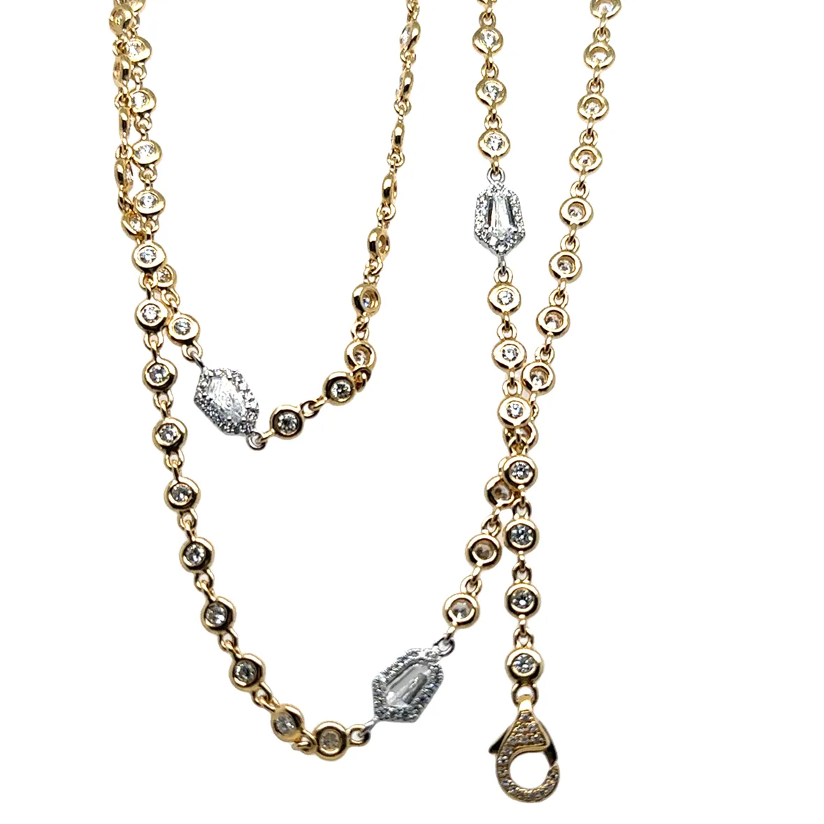 9.64ct tw Gold Diamond By The Yard With Trapezoid Accent Stations Statement Necklace