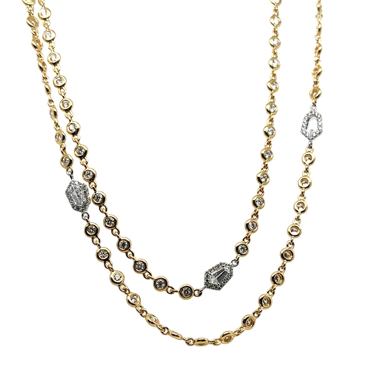 9.64ct tw Gold Diamond By The Yard With Trapezoid Accent Stations Statement Necklace