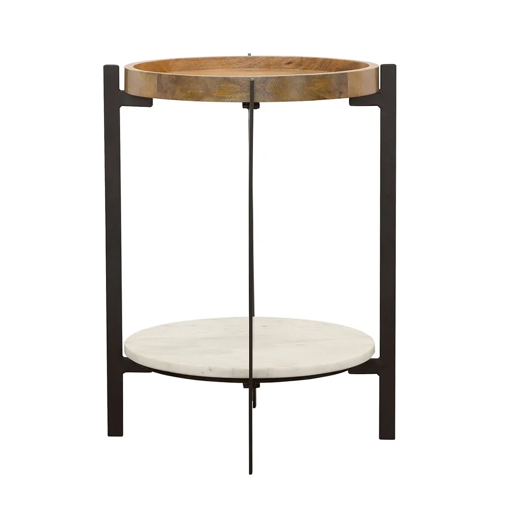 Adhvik Round End Side Table Marble Shelf Natural and Black
