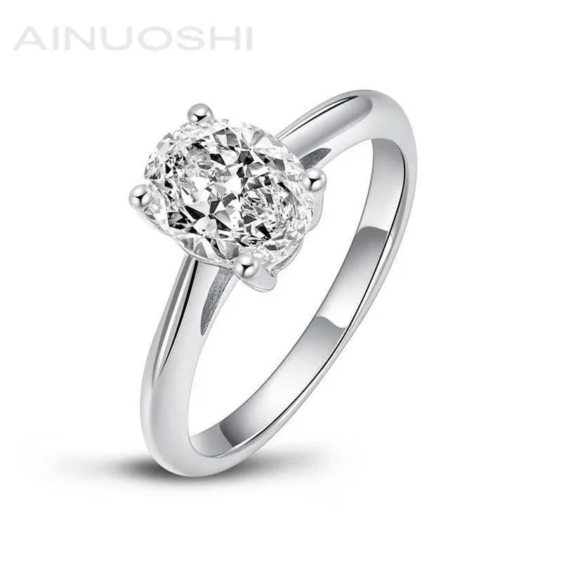 Ainuoshi Classic Oval Solitaire Created White Diamond Ring