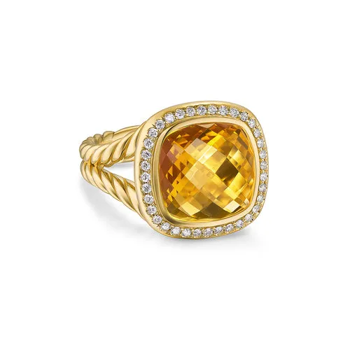 Albion Ring in 18K Yellow Gold with Citrine and Diamonds, 11mm, Size 6