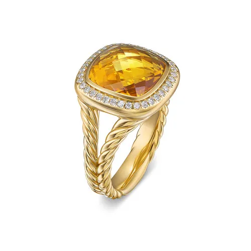 Albion Ring in 18K Yellow Gold with Citrine and Diamonds, 11mm, Size 6