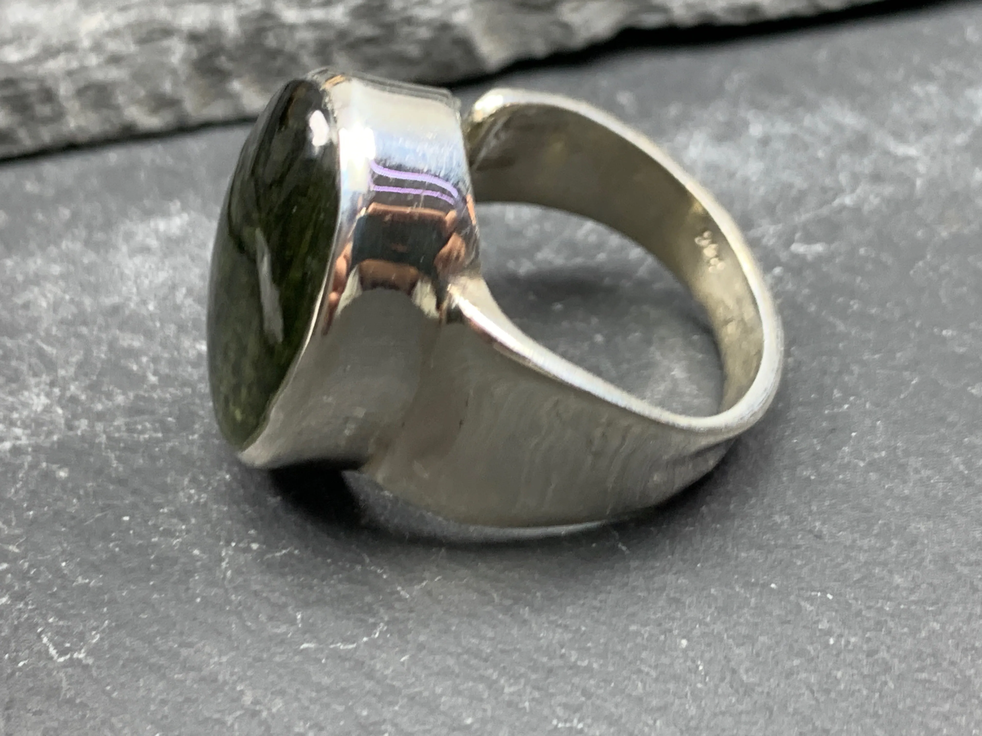 Alya - Moldavite ring, adjustable one of a kind ring with polished Moldavite/ size 8 US