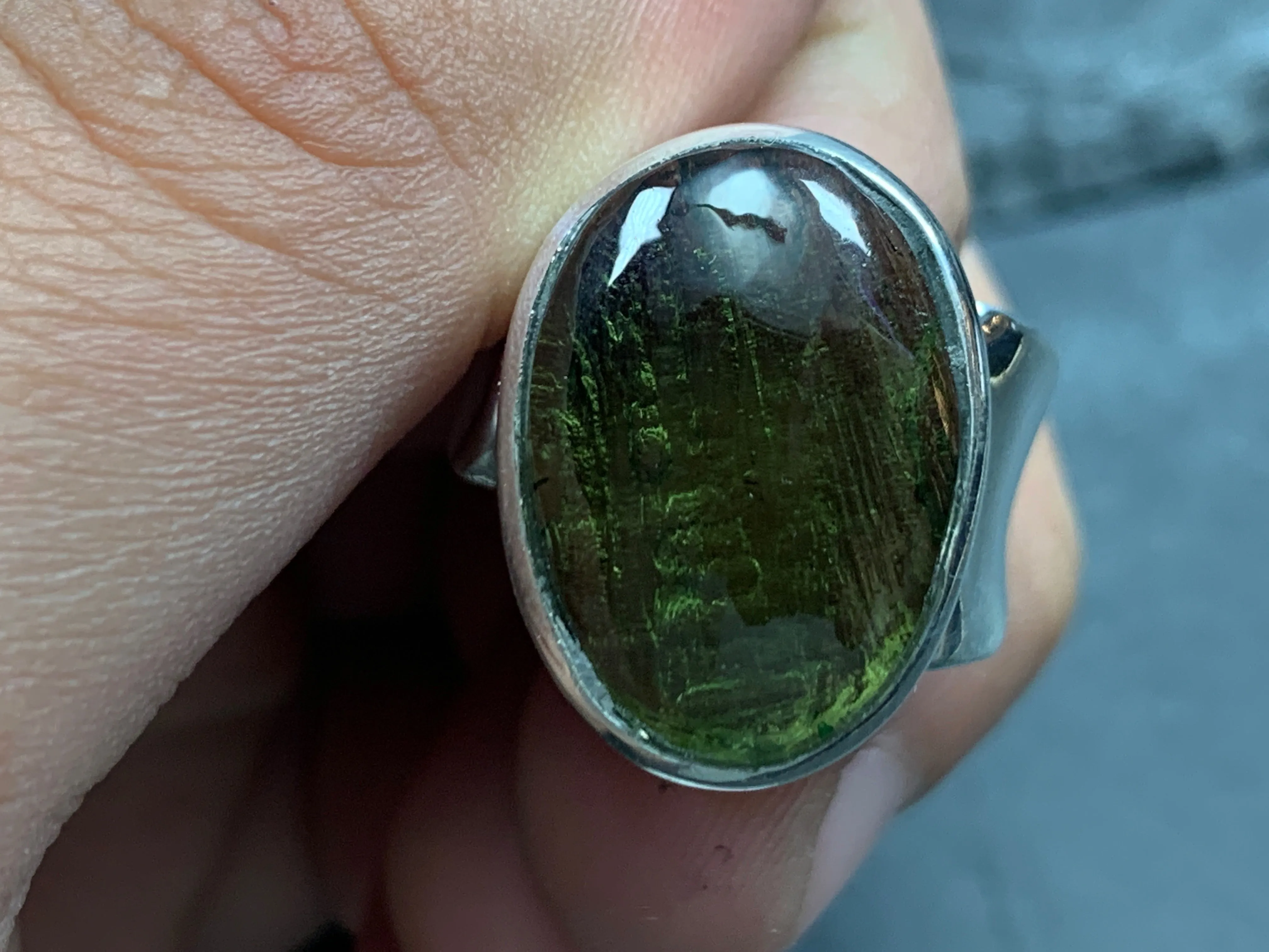 Alya - Moldavite ring, adjustable one of a kind ring with polished Moldavite/ size 8 US