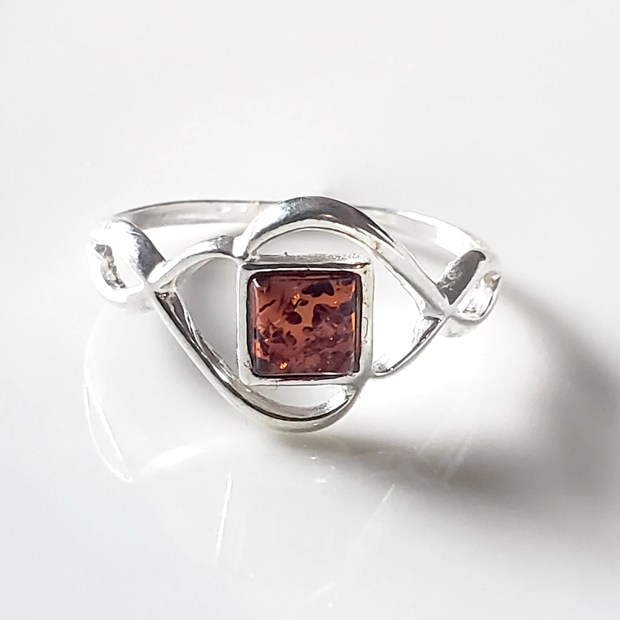 Amber Sterling Silver Celtic Ring