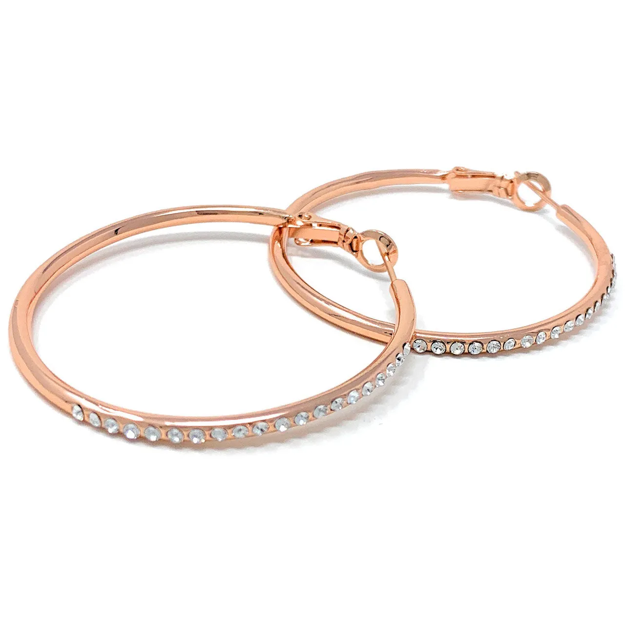Amelia Large Pave Hoop Earrings with White Clear Round Crystals from Swarovski Rose Gold Plated