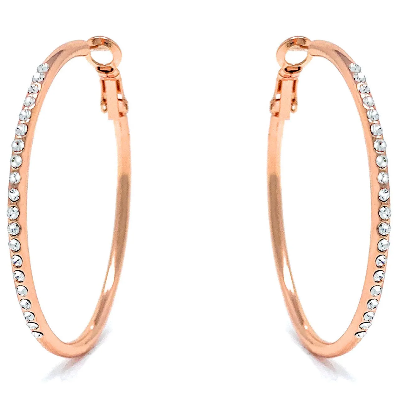 Amelia Large Pave Hoop Earrings with White Clear Round Crystals from Swarovski Rose Gold Plated
