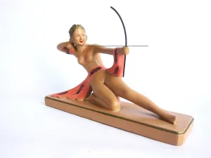 Art Deco Style Chalkware Female Archer Sculpture by Alexander Backer