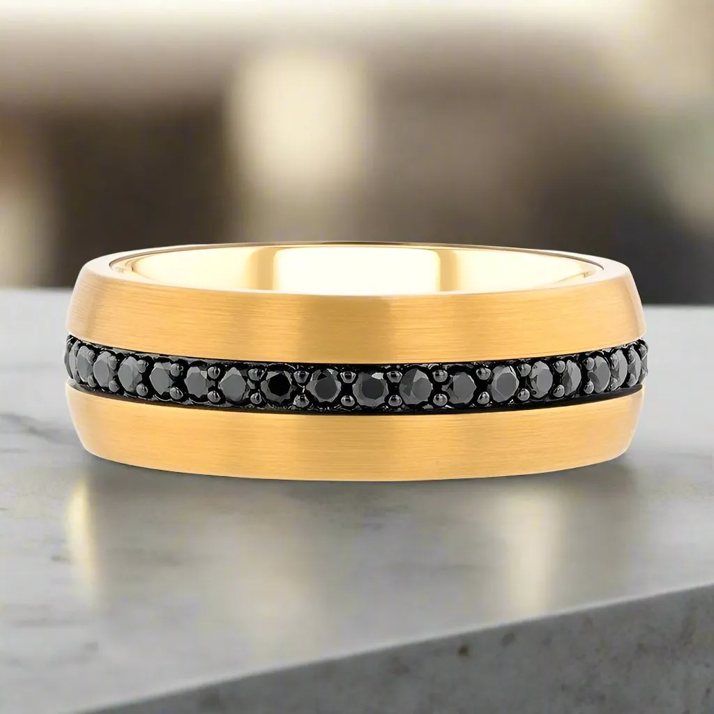 AURYN | Gold Tungsten Ring, Black Sapphires, Domed