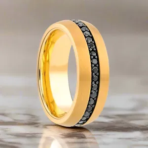 AURYN | Gold Tungsten Ring, Black Sapphires, Domed