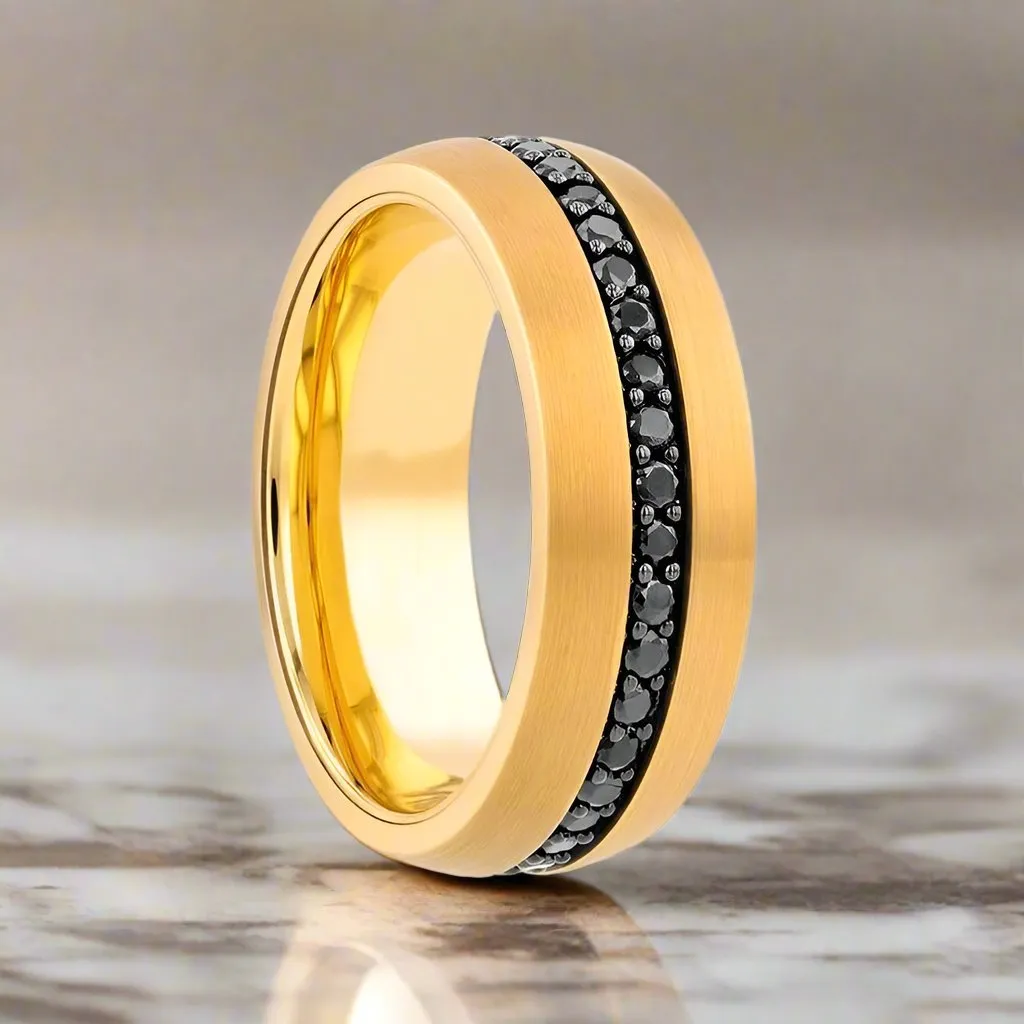 AURYN | Gold Tungsten Ring, Black Sapphires, Domed