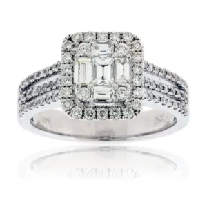 Baguette & Round Diamond Cluster Style Ring