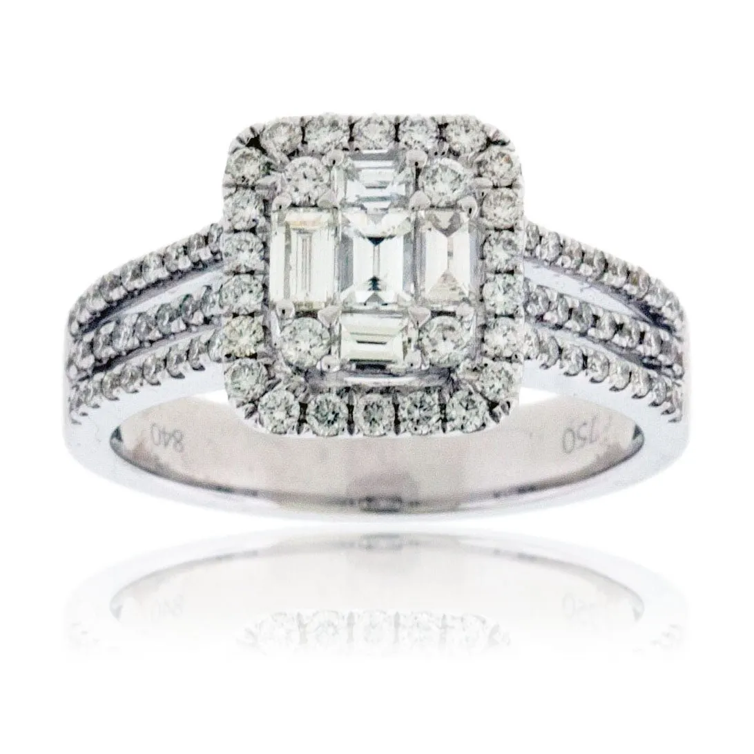 Baguette & Round Diamond Cluster Style Ring