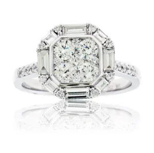 Baguette & Round Diamond Cluster Style Ring