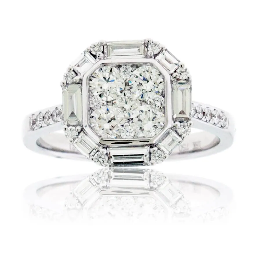 Baguette & Round Diamond Cluster Style Ring