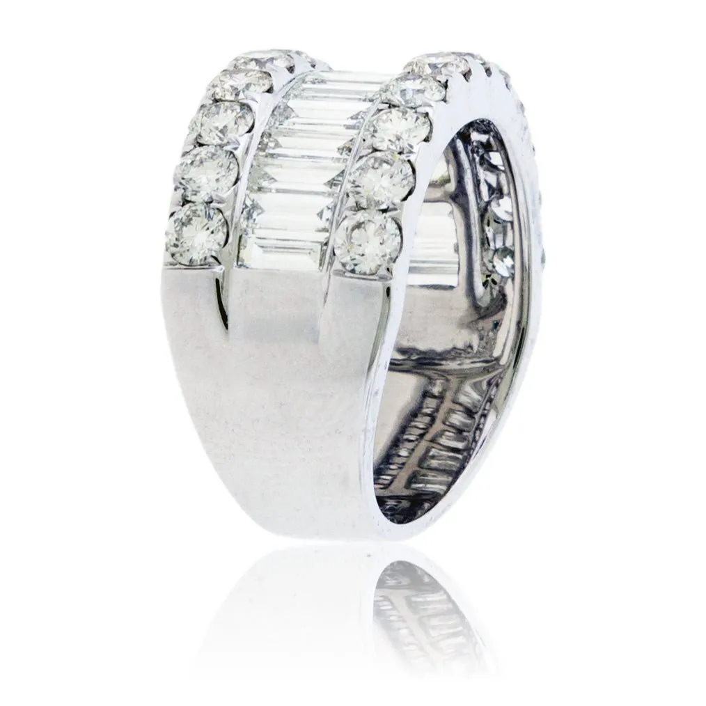 Baguette & Round Diamond Lined Style Ring