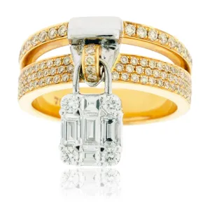 Baguette & Round Diamond Lock Cluster Style Ring