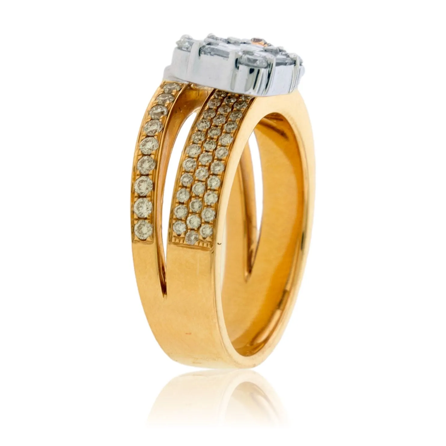 Baguette & Round Diamond Lock Cluster Style Ring