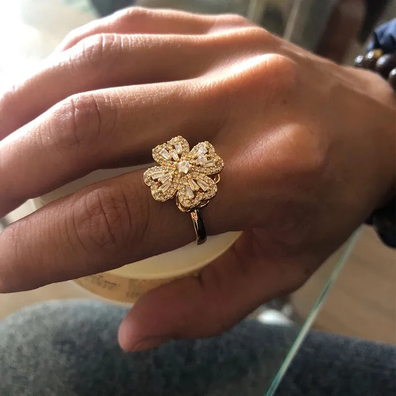 Baguette Heart Clover Fidget Ring