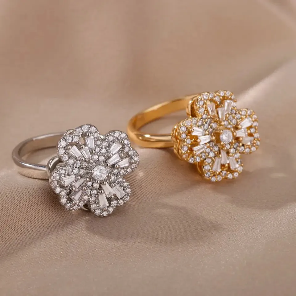 Baguette Heart Clover Fidget Ring