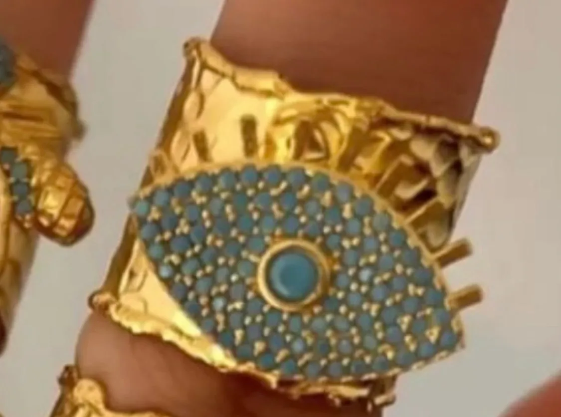 Bande de Vagabonds handmade brass adjustable rings with tuquoise stone inlayed adorned mascots to chose from: Starfish, Evil Eye, Pyramid of Wisdom, Butterfly, Beatle and Bumble Bee Beautiful medium sized eye catching statement rings
